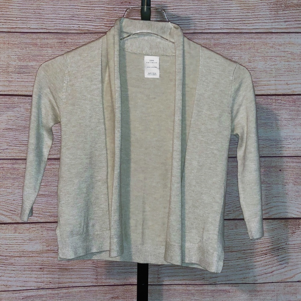 Zara Knitwear Beige Open Front Waterfall Cardigan Sweater Size 6
